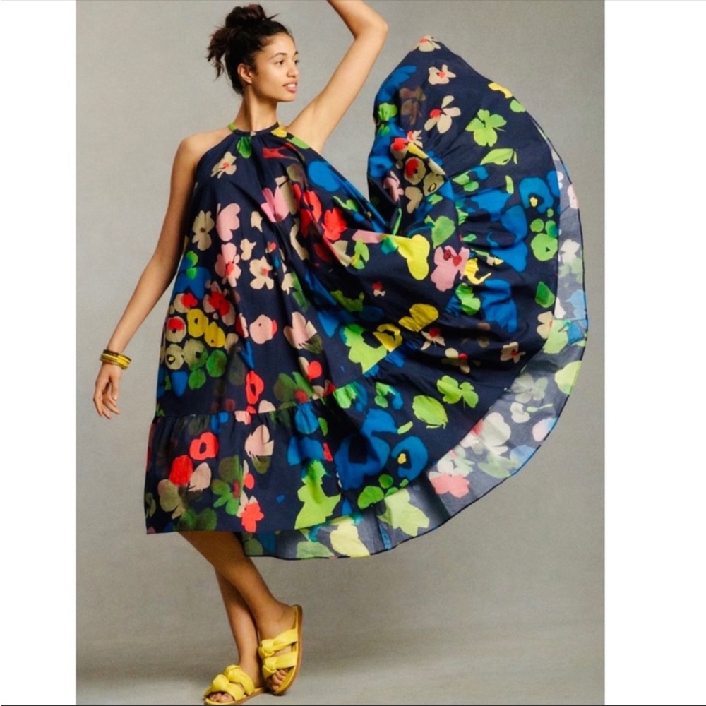 Anthropologie WHIT TWO Floral Halter MIDI Dress